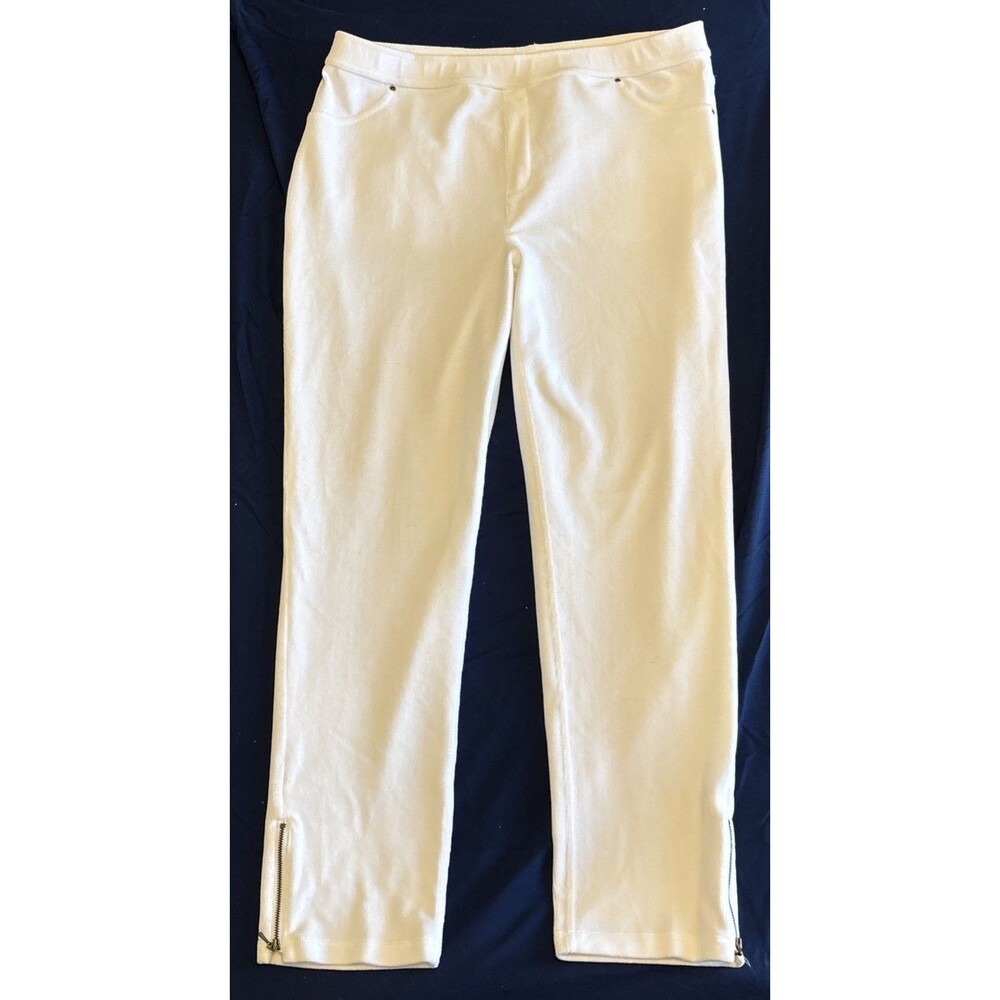 Susan Graver Knit Corduroy Straight Leg Pull-On Pant White Large, A297161